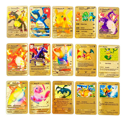 55 Unidades De Cartas Pokémon De Metal Chapado En Oro De Cha