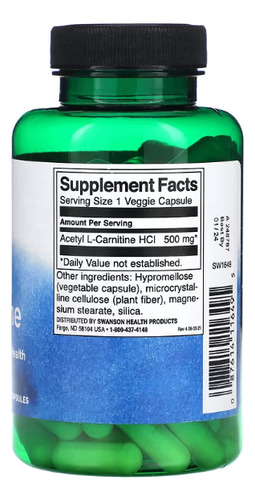 Acetil L Carnitina 500mg 100cap Swanson