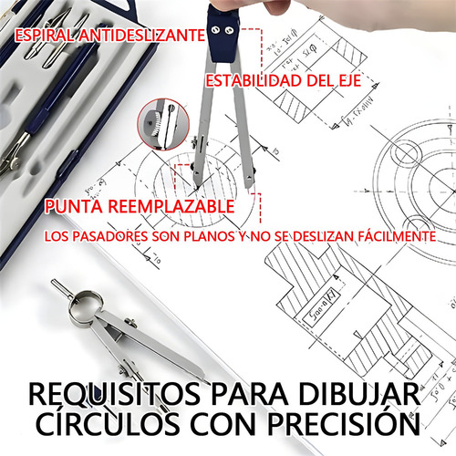 X 8pcs Compás Precisión Escolar Profesional Juego Geometría