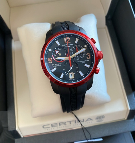 Certina Ds Podium Cronografo Aluminio Rojo Gmt Boleta Color De La Correa Negro Color Del Fondo Negro
