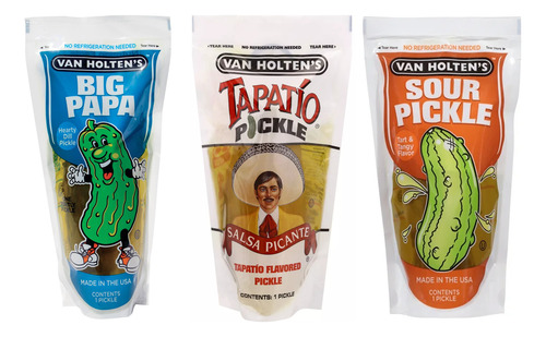 3 Pack Pepinillos Enteros Van Holtens 3 Sabores Importado