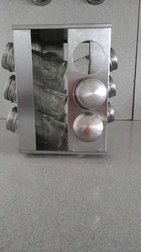 Especiero De Acero Inox.11 Frascos De Vidrio Tapa De Acero. 