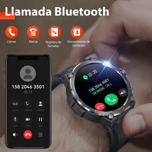 Reloj inteligente táctico de grado militar para hombres, resistente al  agua, con Bluetooth para llamadas, altavoz, pantalla táctil HD de 1.3  pulgadas