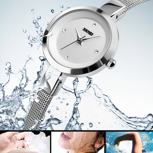 Relojes De Cuarzo Impermeables De Acero Inoxidable Skmei Par Color De La Correa Plateado