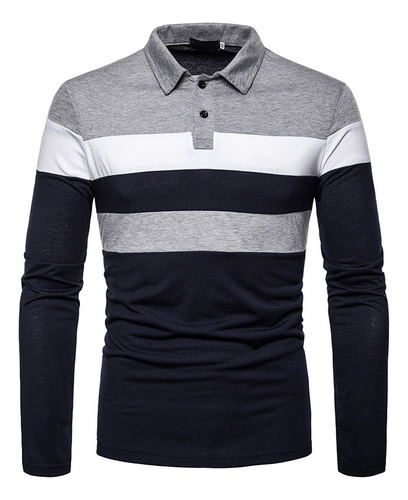 Yo) Men's Striped Lapel Long Sleeve Polo Shirt