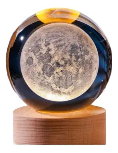 Lampara Led 3d De Luna Con Base De Madera