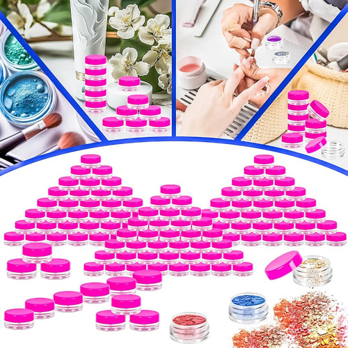 Tarros De Plastico Para Embalaje Con Tapa Rosa 3 Gr 100 Pzas