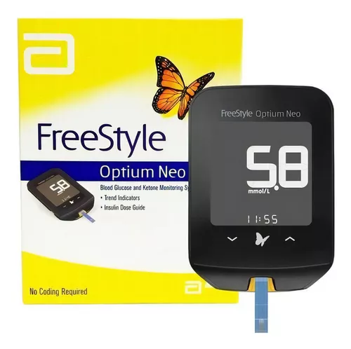 Medidor de glucosa Freestyle Optium con tira de cetosis (10 pulgadas),  color negro