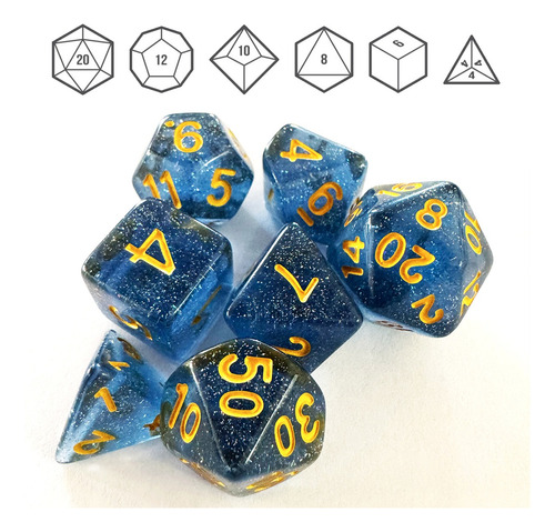 Central Dados Rpg Kit 7 Unidades Gliter D4 D6 D8 D10 D12 D20