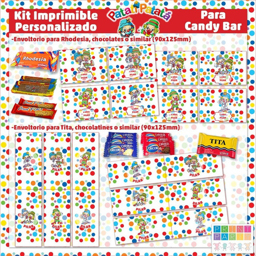 Payasos Patatí Patatá Kit Imprimible Personalizado Candy Bar