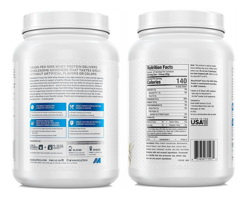 Imagen 2 de 3 de Proteina Whey+grass Fed Muscletech 23serv Usa Import
