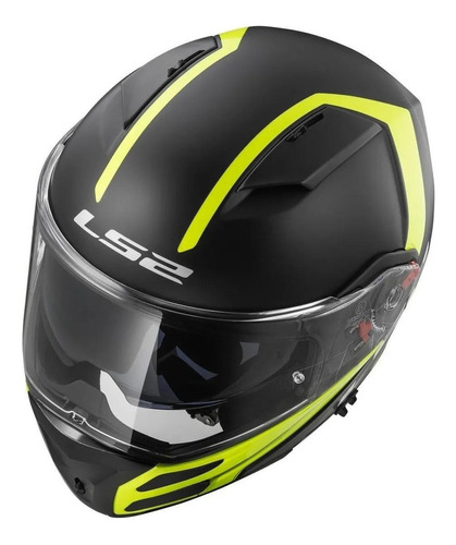 Casco para moto rebatible LS2 Metro Evo FF324  matt black y yellow fluor rapid talla XL 