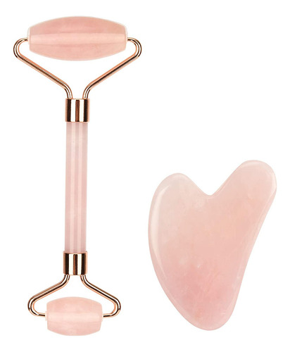 Micoowin Jade Roller And Gua Sha Set - Natural Rose Quartz F