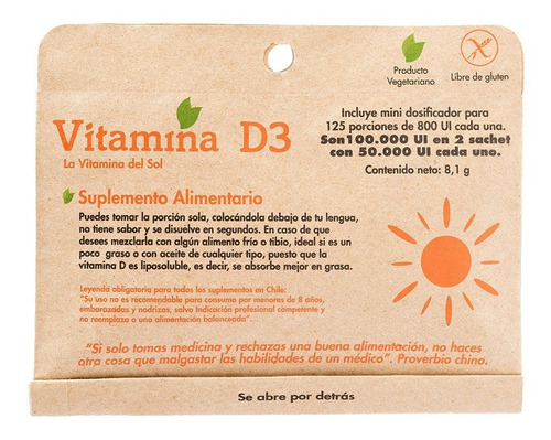 Imagen 1 de 1 de Vitamina D3 5gr - 125 Porciones Dulzura Natural