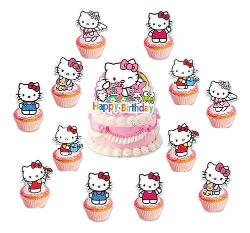 25 Piezas Suministros Cumpleaños Cat Decoracion Cupcakes Par