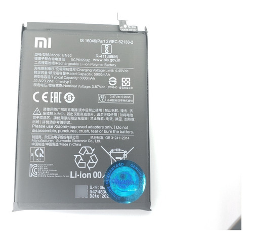  Bateria Mod: Bn62 Xiaomi Redmi 9t Original