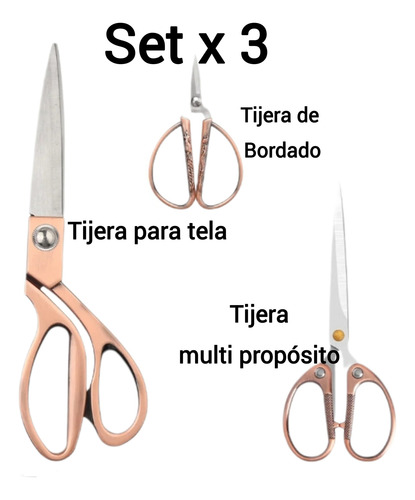 Set De 3 Tijeras Costura, Bordado, Sastre, Multi Propósito Cobre
