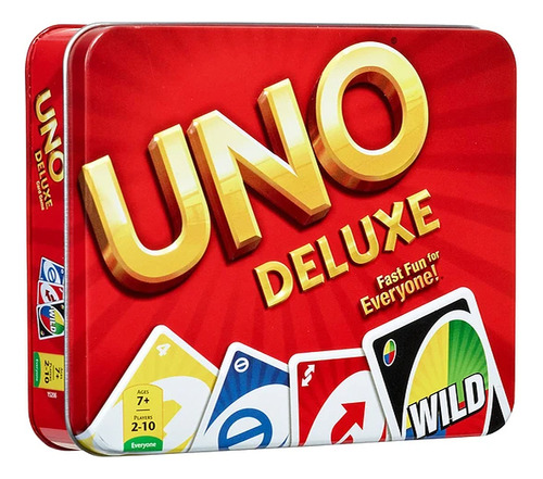 Uno Deluxe Juego De Cartas + Caja De Aluminio Jugo De Mesa