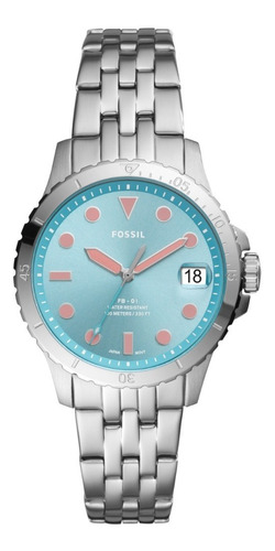 Reloj Fossil Es4742 Para Mujer Analogico Cuarzo Color de la malla Plateado Color del bisel Plateado Color del fondo Celeste