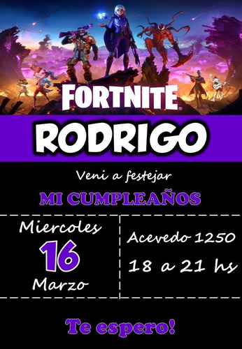 Fortnite Videojuegos Tarjeta Invitación Digital Imprimible 