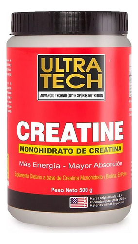 Creatina Pura Ultra Tech 500g Resistencia Masa Muscular Ener