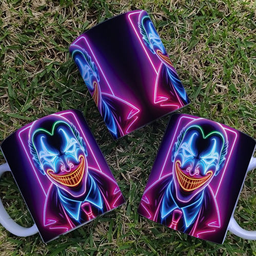 Taza Ceramica Joker Efecto Neón Blanco Taza Joker Efecto Neón