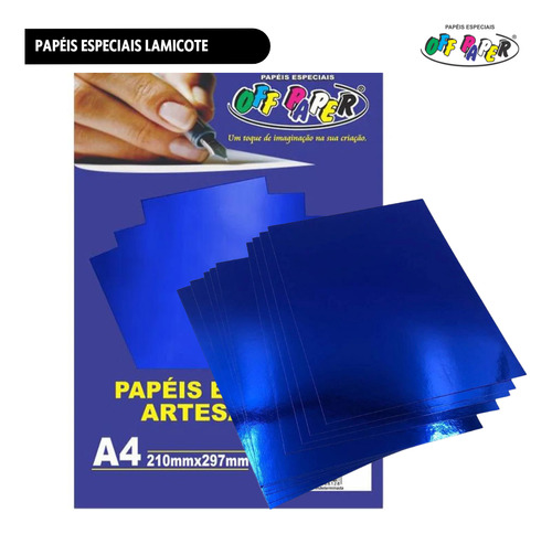 Papel Lamicote A4 250g/m² 10 Folhas Off Paper Azul