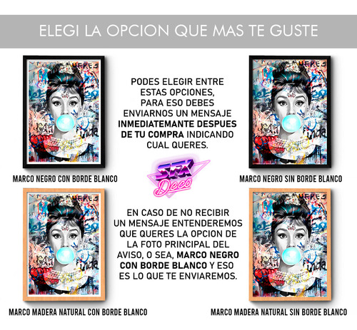 Cuadro 33x45cm Audrey Hepburn Mod 02 - Con Vidrio Decorativo