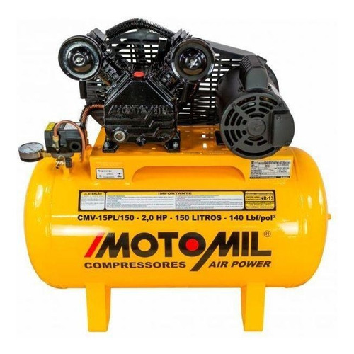 Compressor de ar elétrico Motomil Air Power CMV-15PL/150 trifásica 150L 3hp 220V/380V 60Hz amarelo