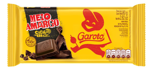 Chocolate meio amargo Garoto  pacote 80 g