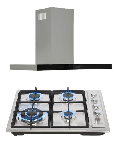 Combo Parrilla Inox 60cm Y Campana Pared Ac Inox 90 Cm 3522 