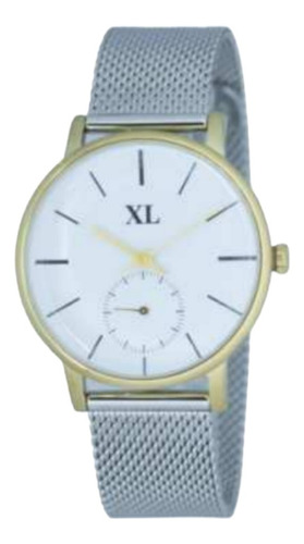 Reloj Mujer Xl Extra Large Malla De Metal Plateado 784-18