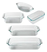 Comprar Set Juego 5 Fuentes Asaderas Pyrex Vidrio Horno Linea Basics