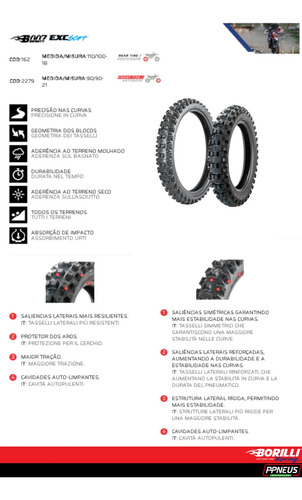 Par Pneu Enduro Trilha 90/90-21 + 110/100-18 Borilli B007
