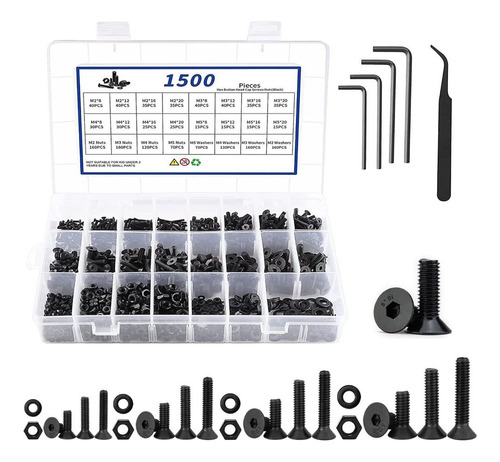 Kit De 1500 Tuercas Y Tornillos De Cabeza Plana Con Enchufe