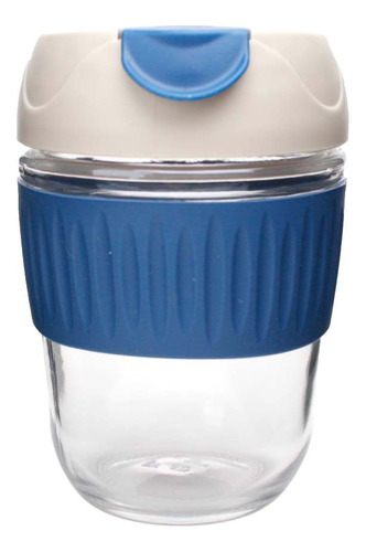 Botella Vaso De Vidrio Con Tapa Y Silicon Para Cafe Color Azul
