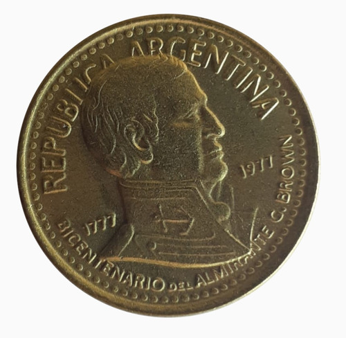 Moneda Argentina 1977 10 Pesos Conmemorativa Almirante Brown