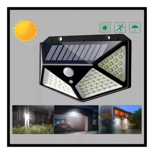 Aplique Reflector Solar Led Panel Recargable 100exterior X2 Negro Blanco
