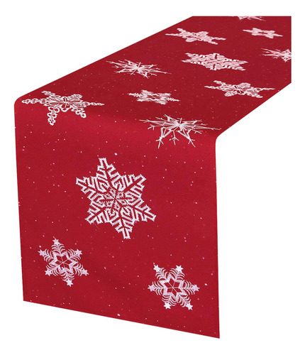 Camino De Mesa Navideño Rojo Con Copos De Nieve 35x274cm Rojo Navidad
