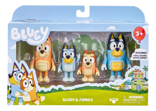 Bluey & Family 4 Figuras, Bluey, Bingo, Chile Y Bandit