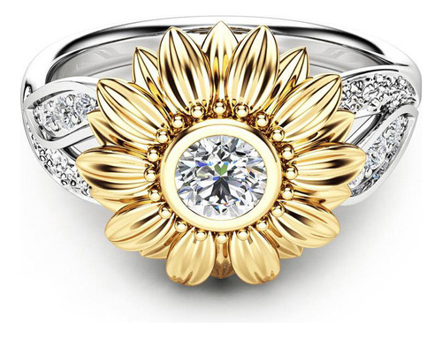 P Ring Exquisite Girasol Redondo Floral Bicolor Para Mujer 1