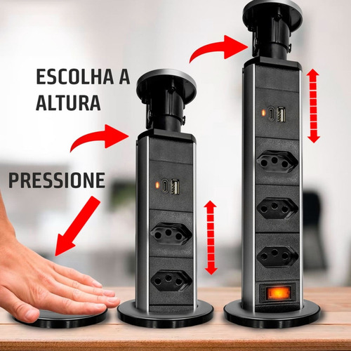 Torre Tomada Bancada 10a Tripolar Cozinha Escritório Usb C