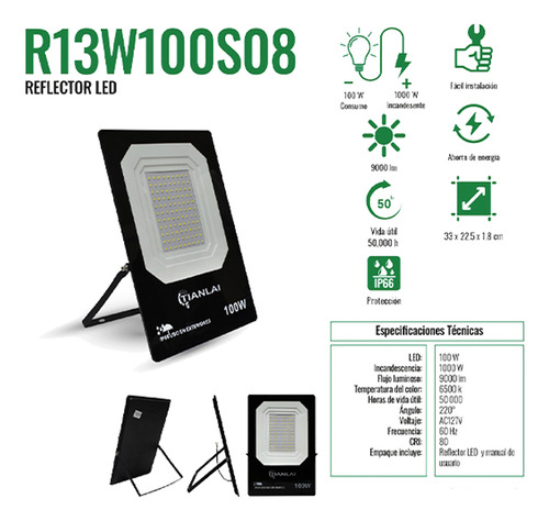 Pack De 2 Reflectores Led 100 Watts Protección Ip66 Luz Blanca Fría Ahorrador De Energía 9000lm