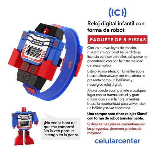 Pack De 5 Reloj Con Forma De Reloj Transformer Robot Skmei