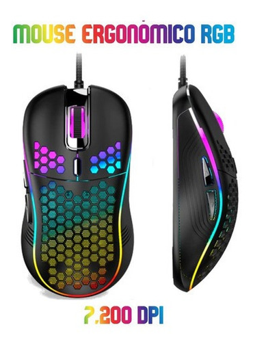 Mouse Gamer De Juego Ajustable 7,200 Dpi Con Luces Rgb Color Negro