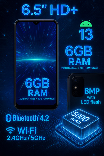 Smartphone Cloud Stratus C8 32gb 6gb Ram (3+3) Dual Sim Libre 4g Android 13 Pantalla 6.5 5000mah Negro