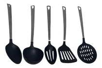 Comprar Kit Utensílios Cozinha Inox Colher Escumadeira Concha Preto