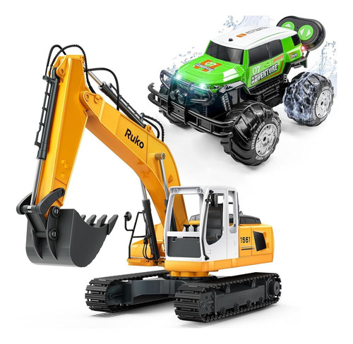 Excavadora Rc Ruko 1561 3 En 1 Y Coche Anfibio 1601amp2