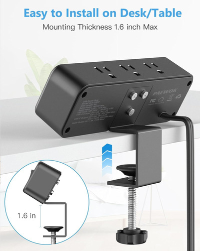 Regleta Multicontacto Para Mesa De Computadora Con 6 Salidas