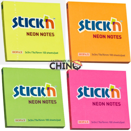 Combo X4 Block Notas Adhesivas Stickn Fluo 76x76mm 400 Hojas